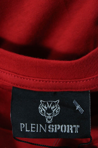 Plein Sport Men's Crewneck Short Sleeves Basic Graphic T-Shirt Red Size L