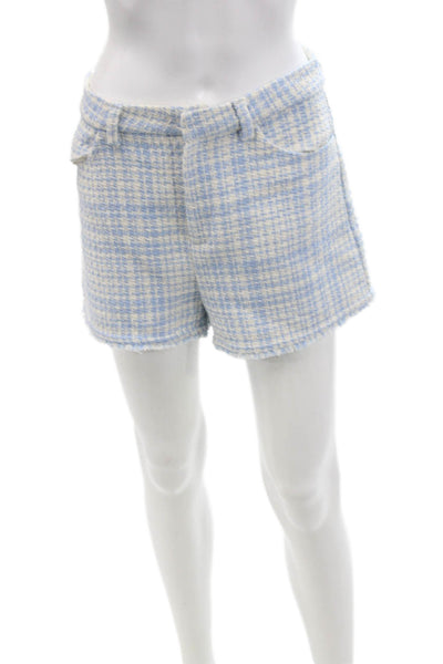 Zara Womens Houndstooth Tailored Cut Off Frayed Hem Dress Shorts Blue Size M