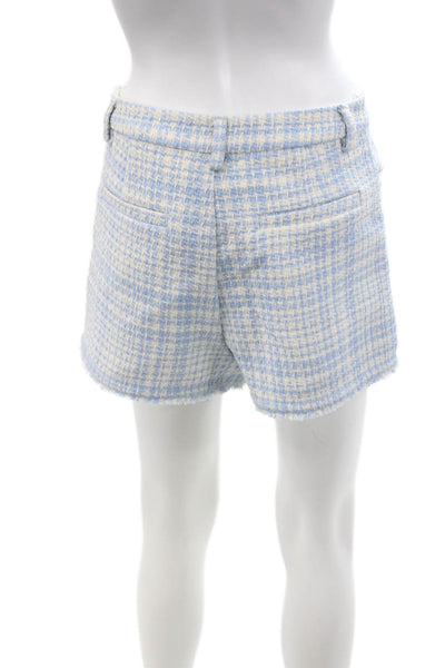 Zara Womens Houndstooth Tailored Cut Off Frayed Hem Dress Shorts Blue Size M
