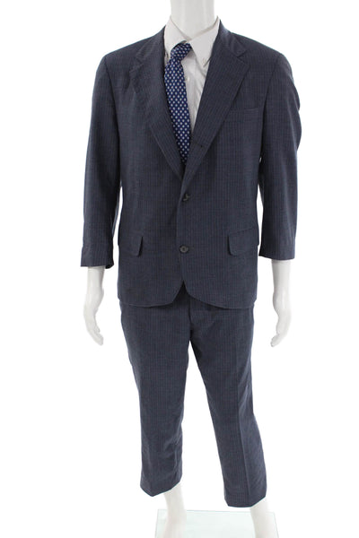 Brooks Brothers 346 Mens Striped Three Button Suit Blue Size 41 Regular/34