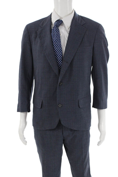 Brooks Brothers 346 Mens Striped Three Button Suit Blue Size 41 Regular/34