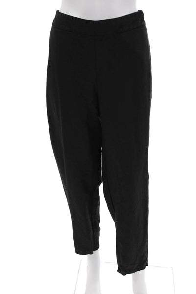 Eileen Fisher Womens Elastic Waist Flat Front Straight Leg Pants Black Size M