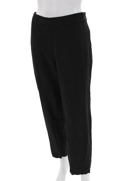 Eileen Fisher Womens Elastic Waist Flat Front Straight Leg Pants Black Size M