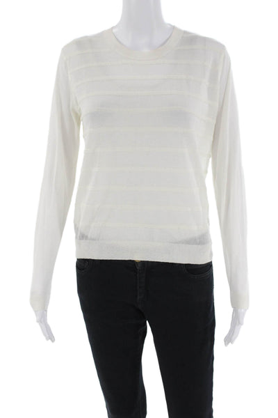 Club Monaco Womens Long Sleeve Open Knit Crew Neck Top White Size Small