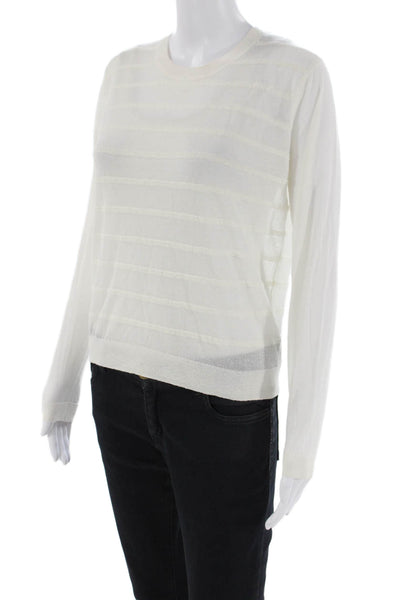 Club Monaco Womens Long Sleeve Open Knit Crew Neck Top White Size Small