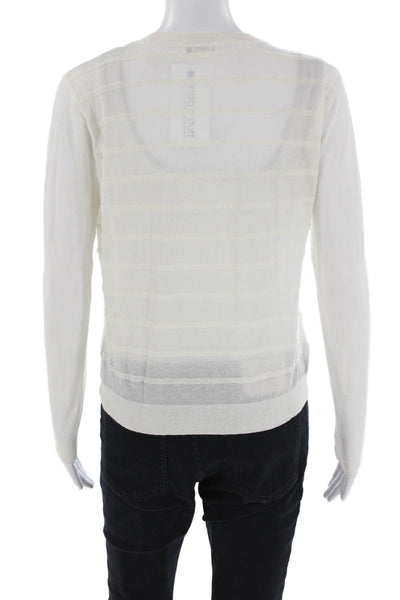 Club Monaco Womens Long Sleeve Open Knit Crew Neck Top White Size Small