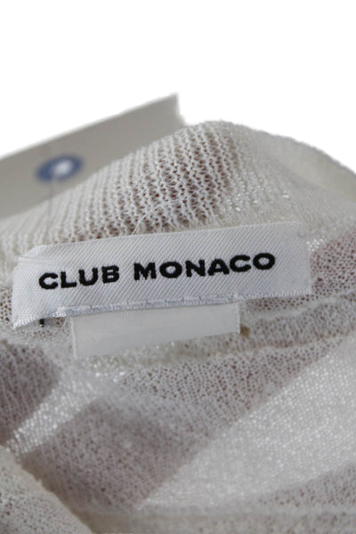 Club Monaco Womens Long Sleeve Open Knit Crew Neck Top White Size Small