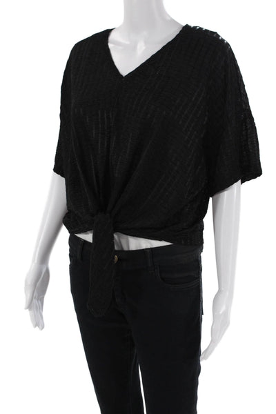 Zara Trafaluc Womens Short Sleeve Tie Front Oversized V Neck Top Black Small