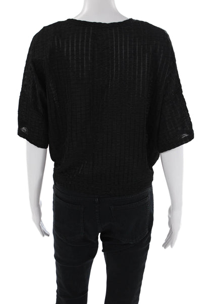 Zara Trafaluc Womens Short Sleeve Tie Front Oversized V Neck Top Black Small