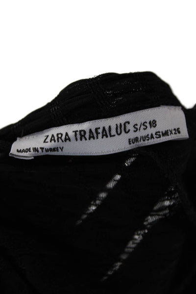 Zara Trafaluc Womens Short Sleeve Tie Front Oversized V Neck Top Black Small
