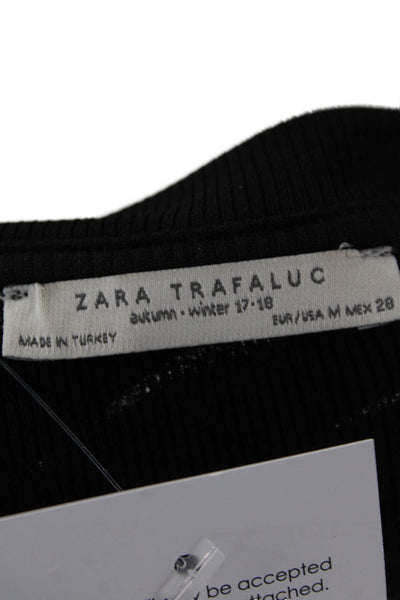 Zara Trafaluc Womens Long Sleeve Crew Neck Knit Shirt Black Size Medium