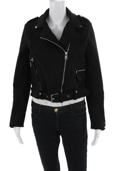 Zara Womens Long Sleeve Front Zip Collared Faux Suede Jacket Black Size Medium