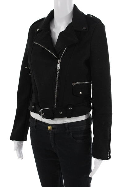 Zara Womens Long Sleeve Front Zip Collared Faux Suede Jacket Black Size Medium