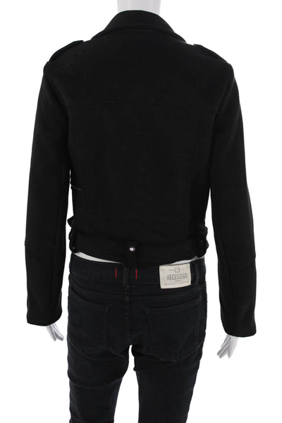 Zara Womens Long Sleeve Front Zip Collared Faux Suede Jacket Black Size Medium