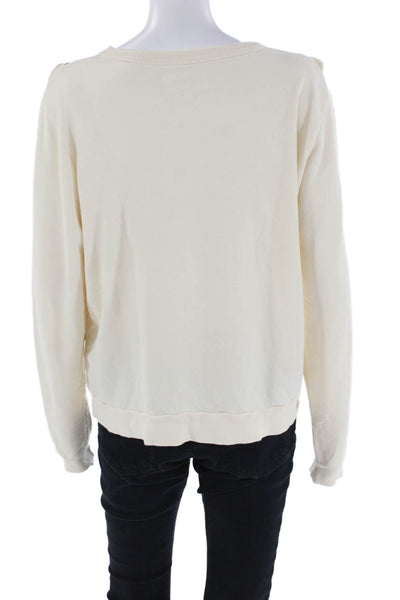 The Great Womens Long Sleeve Scoop Neck Ruffled Sweatshirt White Cotton Size 2