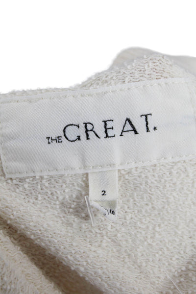 The Great Womens Long Sleeve Scoop Neck Ruffled Sweatshirt White Cotton Size 2