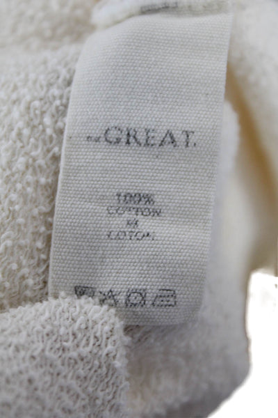 The Great Womens Long Sleeve Scoop Neck Ruffled Sweatshirt White Cotton Size 2