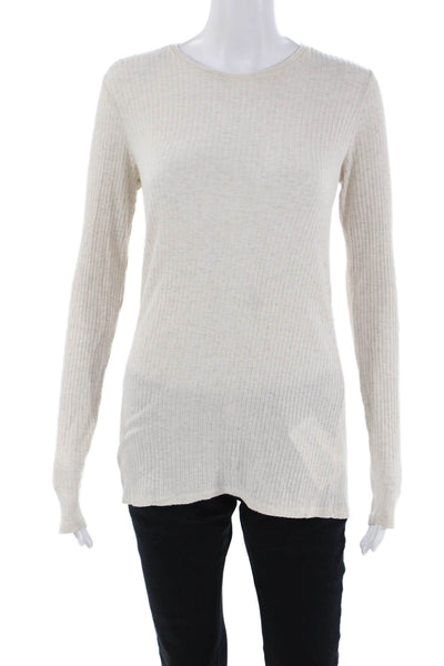 ATM Womens Long Sleeve Crew Neck Ribbed Knit Shirt White Size Small