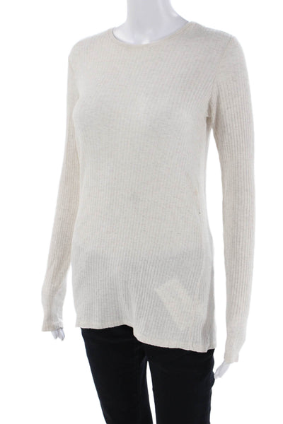 ATM Womens Long Sleeve Crew Neck Ribbed Knit Shirt White Size Small