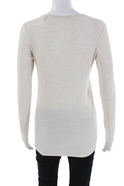ATM Womens Long Sleeve Crew Neck Ribbed Knit Shirt White Size Small