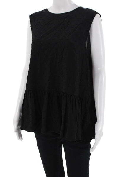 Zara Womens Sleeveless Scoop Neck Ruffled Top Blouse Black Size Medium