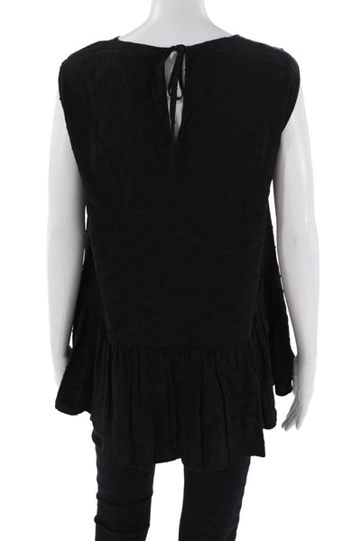 Zara Womens Sleeveless Scoop Neck Ruffled Top Blouse Black Size Medium