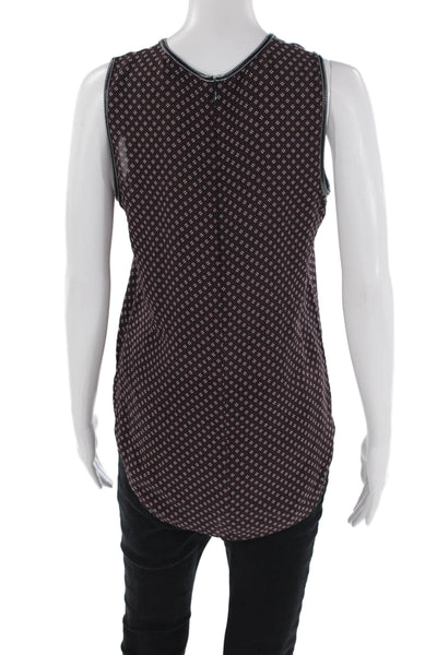 Theory Womens Back Zip Sleeveless Silk Geometric Top Navy Red White Size Petite