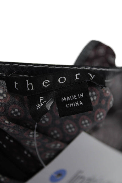 Theory Womens Back Zip Sleeveless Silk Geometric Top Navy Red White Size Petite