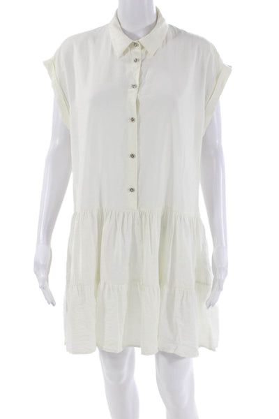 Zara Womens Short Sleeve Collared Half Button Shift Dress White Size Small