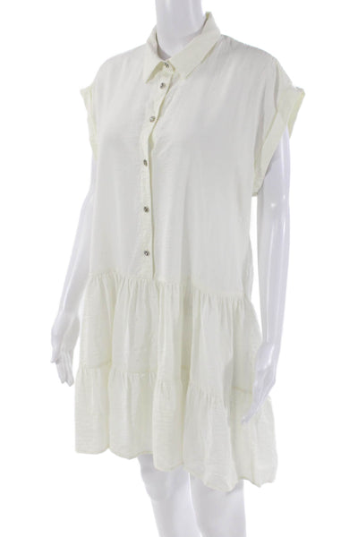 Zara Womens Short Sleeve Collared Half Button Shift Dress White Size Small