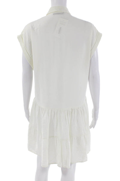 Zara Womens Short Sleeve Collared Half Button Shift Dress White Size Small