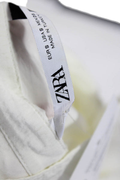 Zara Womens Short Sleeve Collared Half Button Shift Dress White Size Small