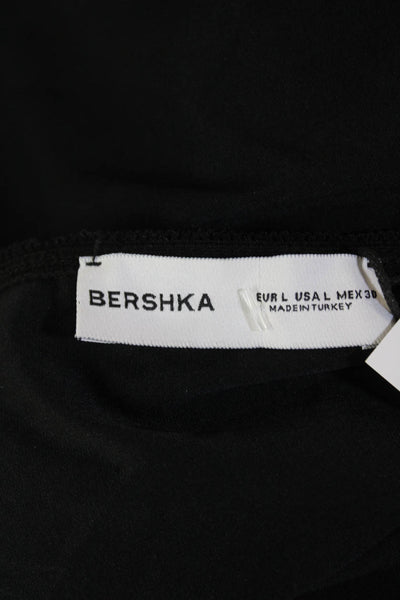 Bershka Women's Pull-On Elastic Waist Unlined A-Line Midi Skirt Black Size L