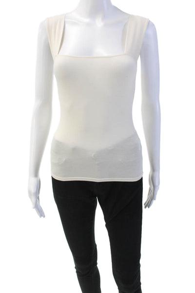 Reformation Women's Square Neck Sleeveless Fitted Cropped Top Beige Size S