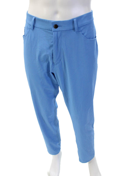 K Jus Men's Button Closure Flat Front Straight Leg Casual Pants Blue Size 38