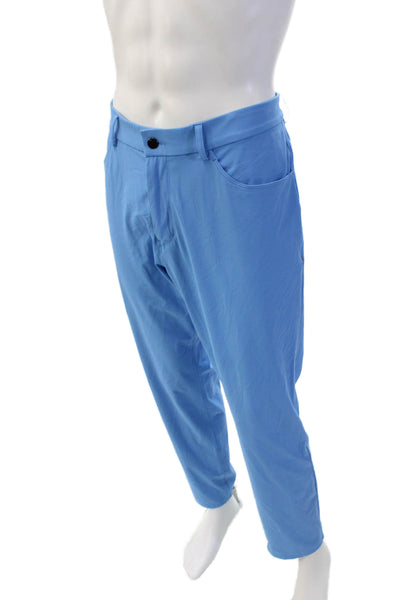 K Jus Men's Button Closure Flat Front Straight Leg Casual Pants Blue Size 38