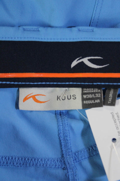 K Jus Men's Button Closure Flat Front Straight Leg Casual Pants Blue Size 38