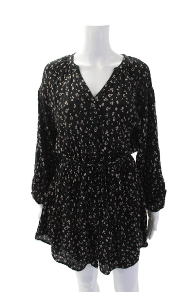 Z Supply Womens Animal Print Belted A Line Dress Black Beige Size Extra Small