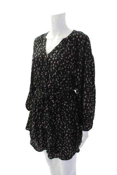 Z Supply Womens Animal Print Belted A Line Dress Black Beige Size Extra Small