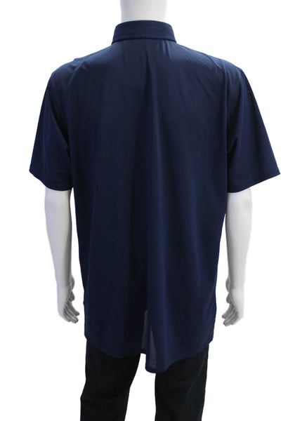 Holderness & Bourne Mens Textured Cotton Short Sleeve V-neck Shirt Blue Size XL