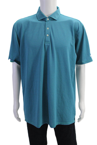 Holderness & Bourne Mens Cotton Short Sleeve Striped Polo Shirt Blue Size XL