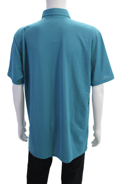 Holderness & Bourne Mens Cotton Short Sleeve Striped Polo Shirt Blue Size XL