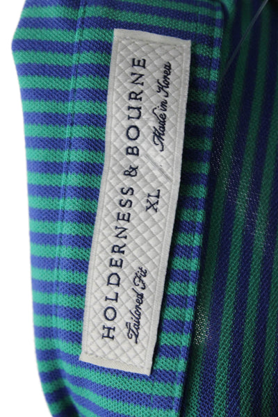 Holderness & Bourne Mens Cotton Short Sleeve Striped Polo Shirt Blue Size XL
