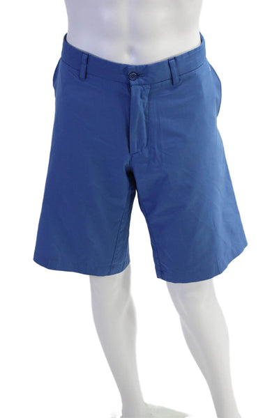 J. Lindeberg Mens Textured Button Zip Pleated Dress Shorts Blue Size EUR 36