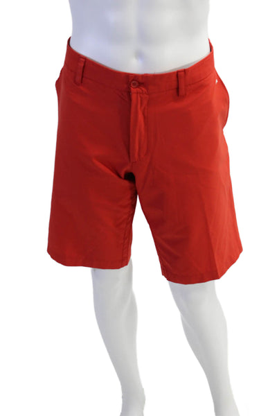 J. Lindeberg Mens Textured Pleated Lined Button Zip Dress Shorts Red Size EUR 38