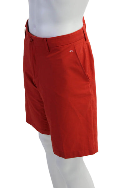 J. Lindeberg Mens Textured Pleated Lined Button Zip Dress Shorts Red Size EUR 38