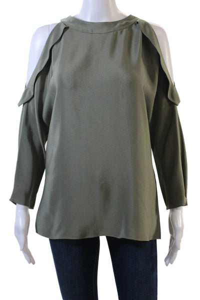 Ramy Brook Womens Silk 3/4 Sleeve Cold Shoulder Blouse Sage Green Size M