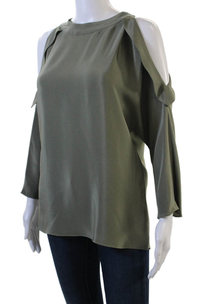 Ramy Brook Womens Silk 3/4 Sleeve Cold Shoulder Blouse Sage Green Size M