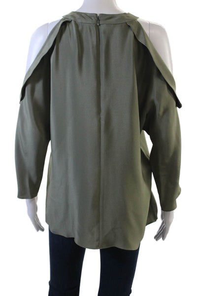 Ramy Brook Womens Silk 3/4 Sleeve Cold Shoulder Blouse Sage Green Size M