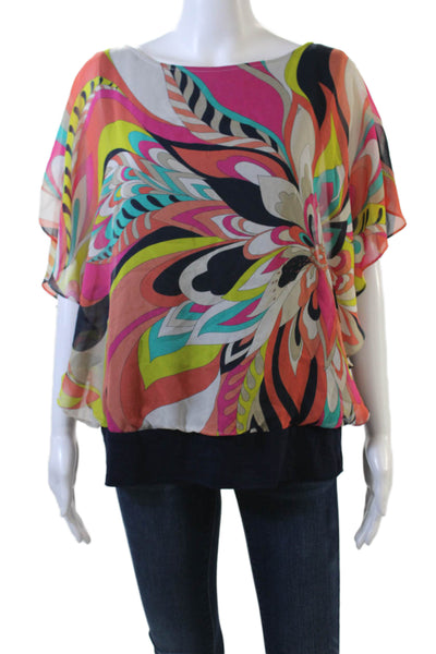 Trina Turk Womens Short Sleeve Scoop Neck Floral Top Multi Size S